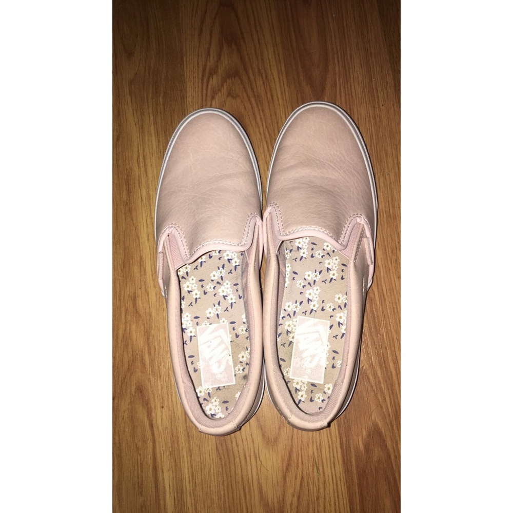 Vans rose leather slip ons